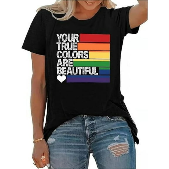 BESTLUCKY Womens Pride T Shirts Your True Colors are Beautiful Shirts LGBT Equality Tops Lesbian Gifts Tees
