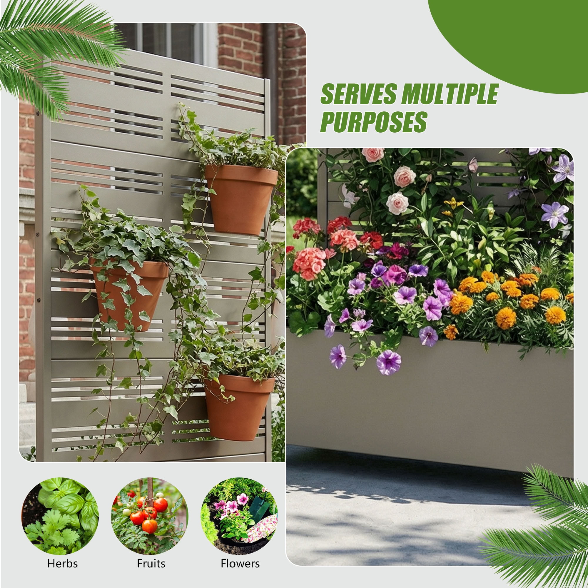 MAYEERTY 5 Panels Outdoor Metal Planter Box, Durable Weather-Resistant Planter, Decorative Metal Flower Box for Patio, Balcony, Garden