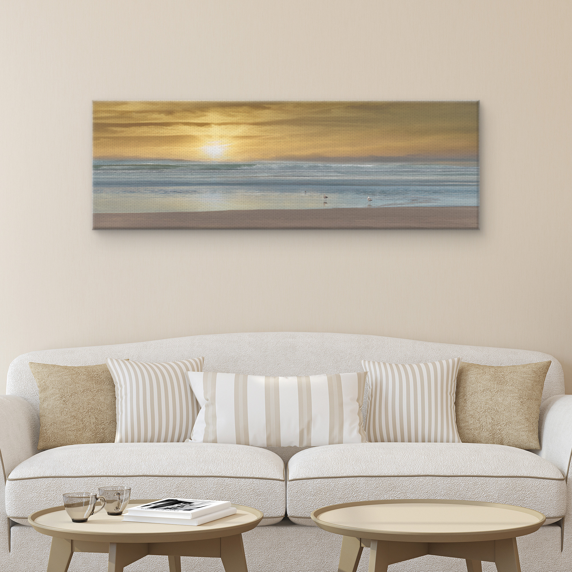 Masterpiece Art Gallery Wading Ocean Birds By Mike Caliscibetta Canvas Art Print 16" x 48"