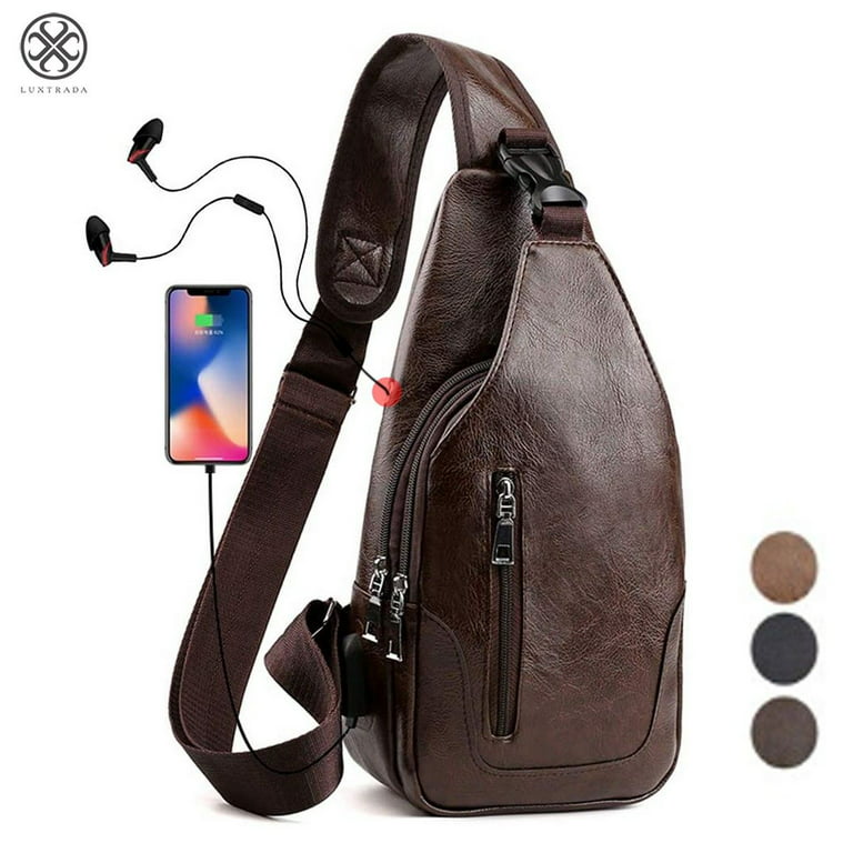 Men's Leather Backpack Sling Bag Crossbody Purse Handbags Chest Shoulder  Travel