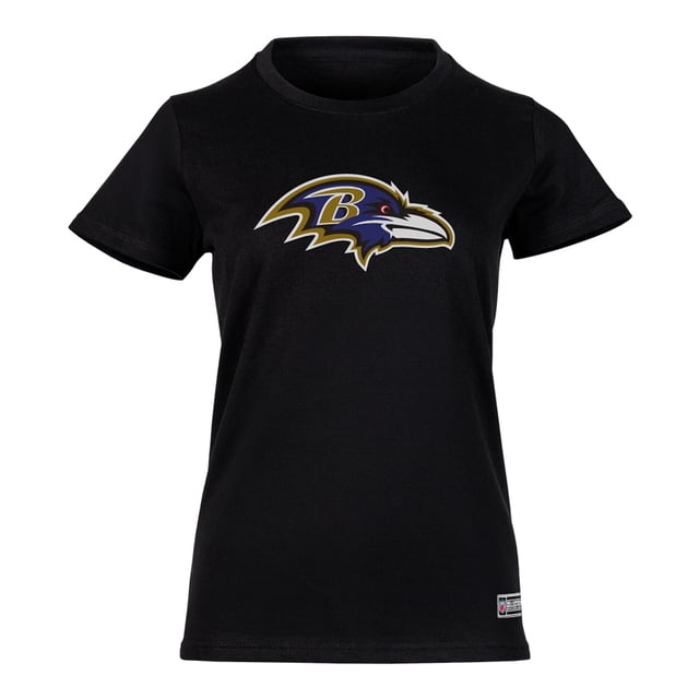 NFL Playera Aficionado Básica Baltimore Ravens Negro para Mujer, Talla Chica