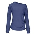 thumbnail image 5 of ClodeEU Women's Asymmetric Shoulder Pleated Long-Sleeve Slim Fit Tshirt ,Boat Neck Off Shoulder Blouse Tops Blue,Womens Plus XXL, 5 of 7