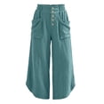 thumbnail image 4 of Oksale Boho Pants for Women Petite Pull On Cozy Cotton Pants with Pockets Elastic High Waist Summer Casual Pants Loose Wide Leg Trousers Mint Green 2XL, 4 of 7