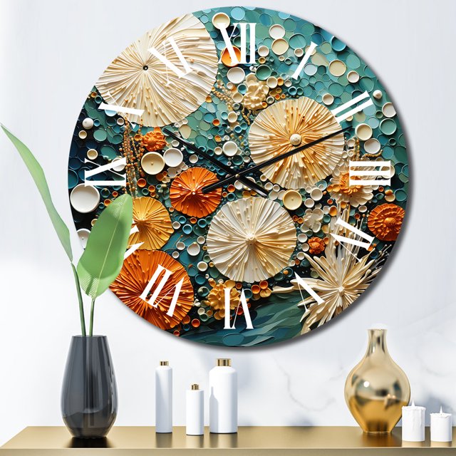 Designart "Beach Tidepool Euphony Pointillism II" Beach Oversized Wall Clock