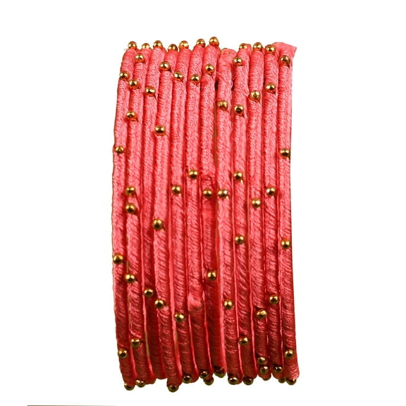 Sunsoul by Touchstone "Silk Thread Bangle Collection" Indian Bollywood Handcrafted Faux Silk Thread Exotic Look with Golden Beads Dark Designer Bangle Bracelets Set of 12 For Women.