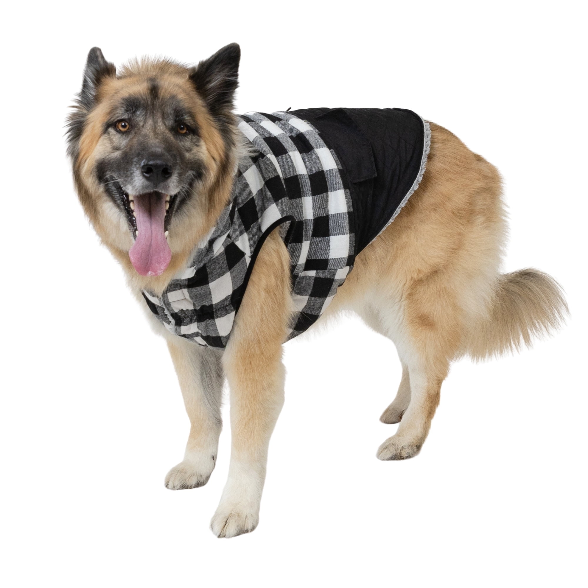 Vibrant Life XL Dog Winter Coat, White and Black Buffalo Plaid