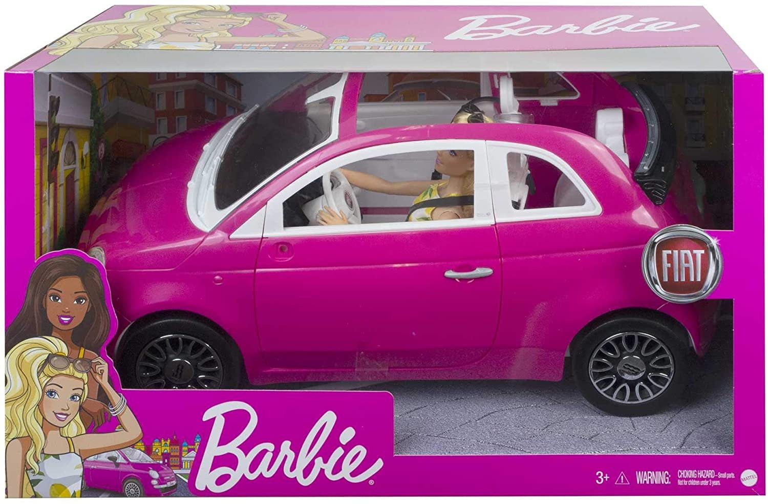 Lot of Barbie and Ken Dolls and Barbie Fiat 500 Car 