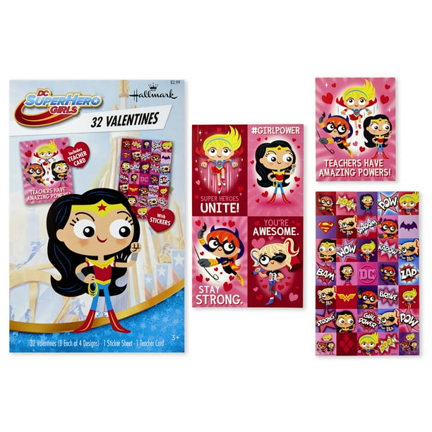 Hallmark Kids Dc Superhero Girls Valentine S Day Cards 32 Cards 35 Stickers 1 Teacher Card Walmart Com Walmart Com