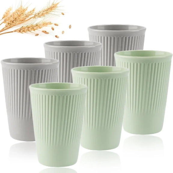 6Pcs Green Washable Wheat Straw Cups Durable Reusable Cups for Water Milk Tea Coffee - Eco-Friendly BPA-Free Dishwasher Safe