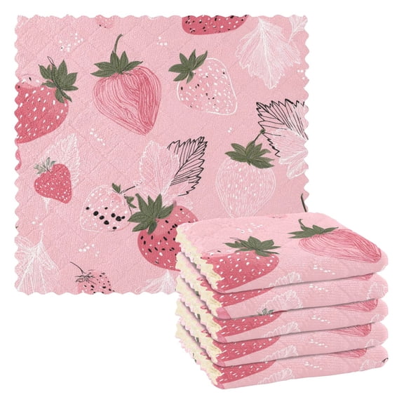 6 Pieces of Kitchen Towels 11x11Inch Kitchen Dish Cloths Kitchen Dish Towels Reuseable Cleaning Cloths Pink Strawberry