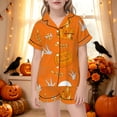 thumbnail image 2 of Tfken Halloween Girls Pajamas Outfit Set Pumpkin Graphic Short Sleeve Shirts With Shorts Set Sleepwear Casual Homewear Loungewear Festival Toddler Classic Pjs Clothes Size 9-10 Years, 2 of 5