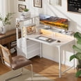 thumbnail image 2 of 60 inch Gaming Desk with Led Lights & Outlets, Computer Desk with 3 Drawers & Shelves, Gamer Desk with Monitor Stand & Side Hooks for Game Room, Home Office, White, 2 of 8