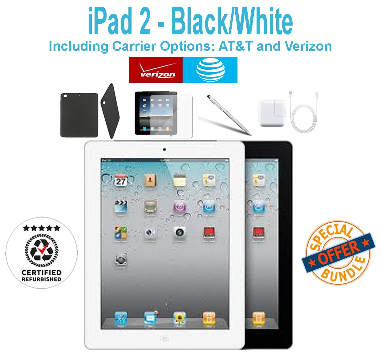 Restored Apple iPad 2nd Gen 16GB Black - Verizon Plus WiFi - Case