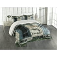 thumbnail image 2 of Ambesonne Rustic Quilted Coverlet 3 Pcs, Doors of Old Rock House, King Size, Teal Grey, 2 of 4