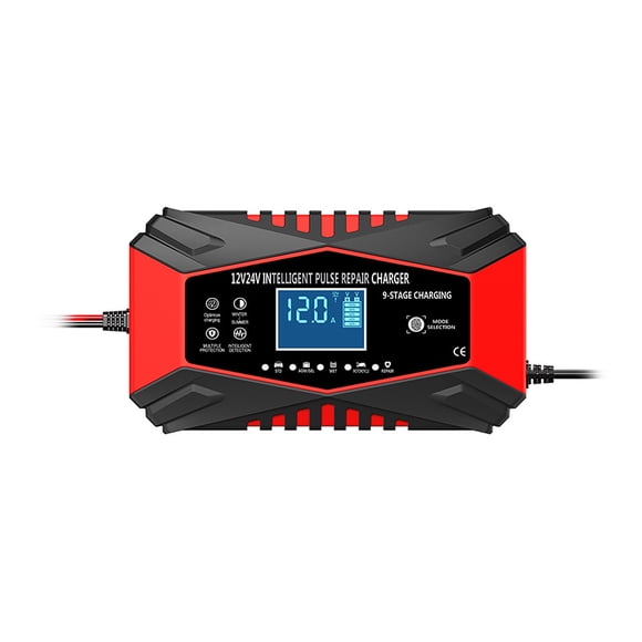 Battery Charger, 12V/24V Lead Acid Car Battery Charger, Trickle Charger with Temp Compensation, Automotive Battery Maintainer for Car Truck Motorcycle Lawn Mower Boat(Red)