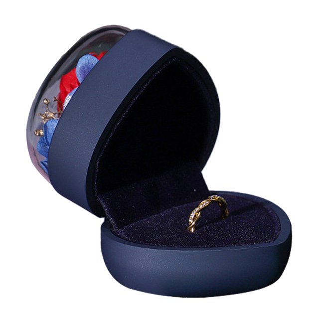 Caja de almacenamiento de joyas con anillo de diamantes de regalo, caja de anillo con flor eterna rosa en forma de corazón
