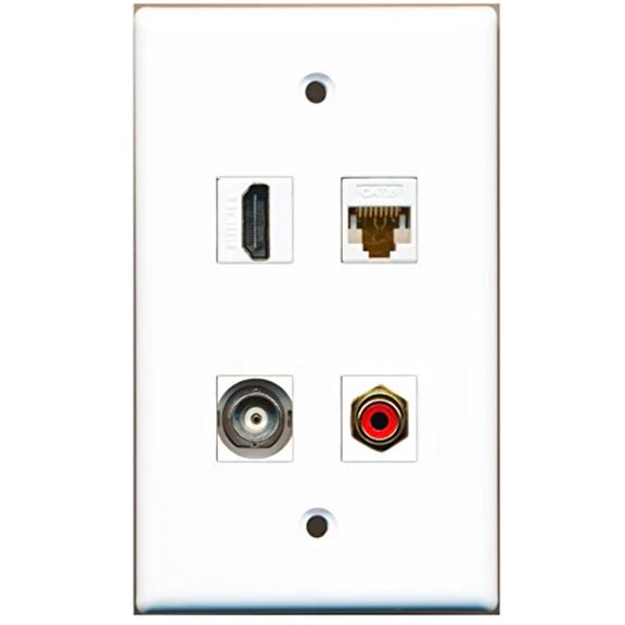 RiteAV - 1 Port HDMI 1 Port RCA Red 1 Port BNC 1 Port Cat6 Ethernet White Wall Plate