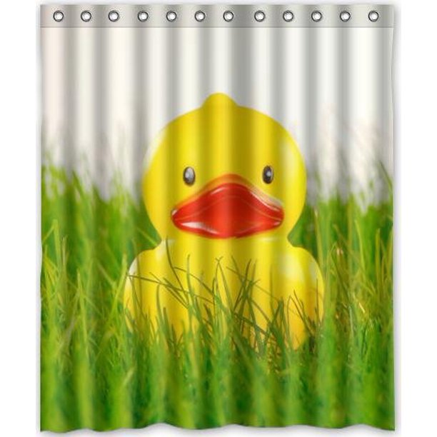 HelloDecor Rubber Duck Shower Curtain Polyester Fabric Bathroom