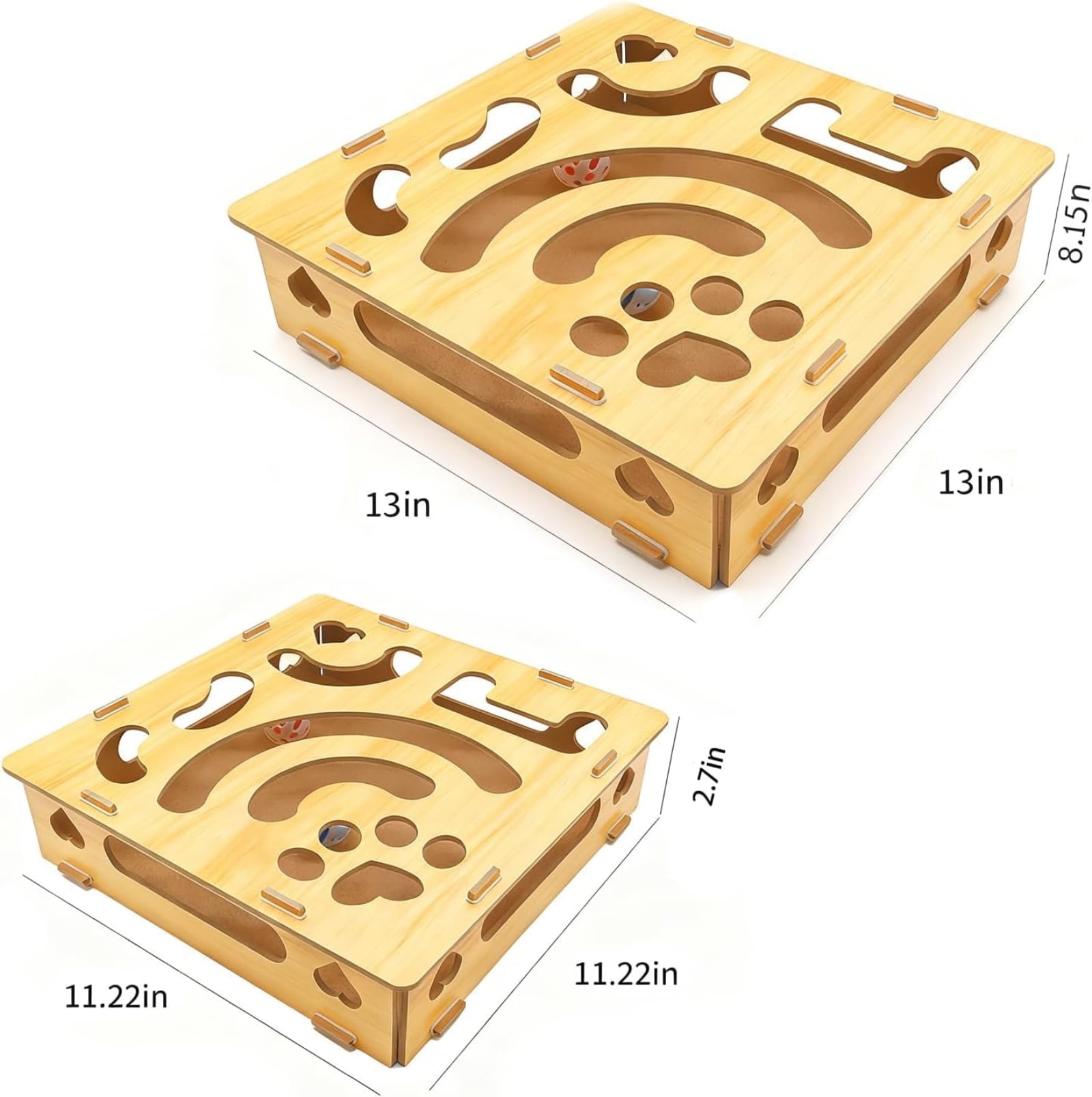 Interactive Cat Toy Box with Bell Balls, Puzzle Feeder Board for Indoor Cats Kittens, Maze Activity Toy for Daily Play and Exercise