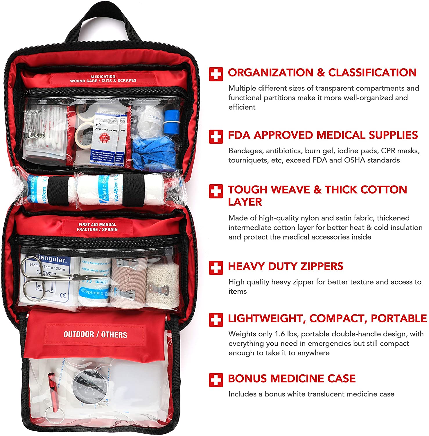 Kitgo 220-Piece Compact First Aid Kit, Red photo 3