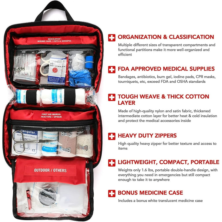Kitgo First Aid Kit Medical Bag With 220 Pcs First Aid Supplies for  Doctors, Family, Friend, Driver, Travelers 