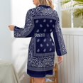 thumbnail image 6 of Bandana Blue Night Robe Long Sleeve V Neck Robe With Belt Women's Sleepwear Dresses, 6 of 9