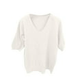 thumbnail image 4 of Women Short Sleeve Sweater Summer V Neck Dressy Casual Soft Knit Pullover Tops Trendy White M, 4 of 4