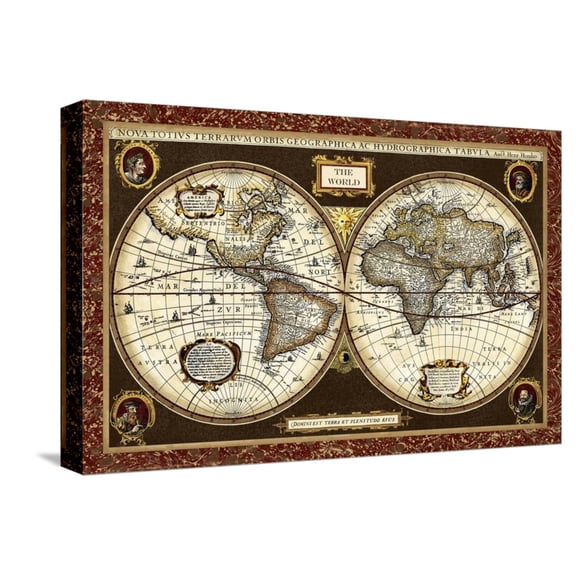 Art.com Decorative World Map Stretched Canvas Print Wall Art by Vision Studio, 18" x 12"
