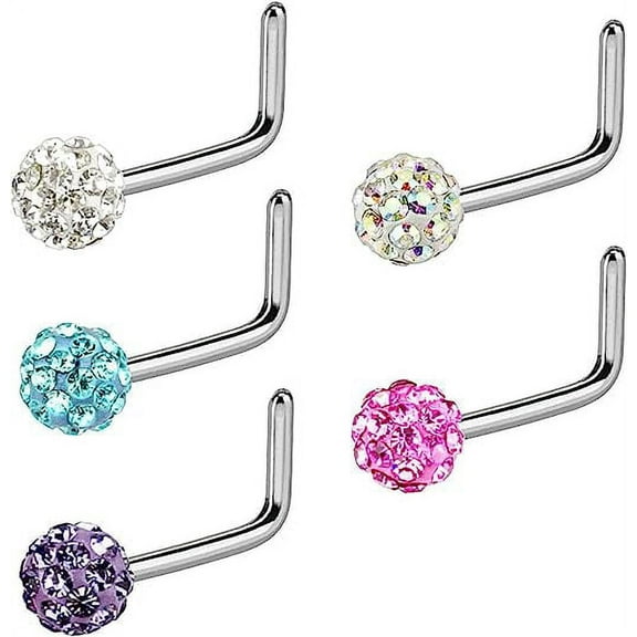 5Pcs Nose Studs 20G Surgical Steel 3mm Ferido Ball L Shape Nose Ring Stud Piercing Jewelry