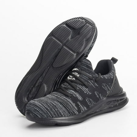 

Tangnade Men Shoes Couple Fahion Fly Woven Safety Shoes Anti-Smashing Anti-Piercing Work Shoes Black 42