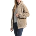 thumbnail image 3 of SWSMCLT Women's Fuzzy Jacket Hood Thermal Pocket Fleece Coat Long Sleeve Hoodie Outerwear Cute Full Zip Zipper Khaki Large, 3 of 4