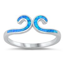 CHOOSE YOUR COLOR Blue Simulated Opal Filigree Swirl Wrap Ring .925 Sterling Silver Band CZ Female Size 9