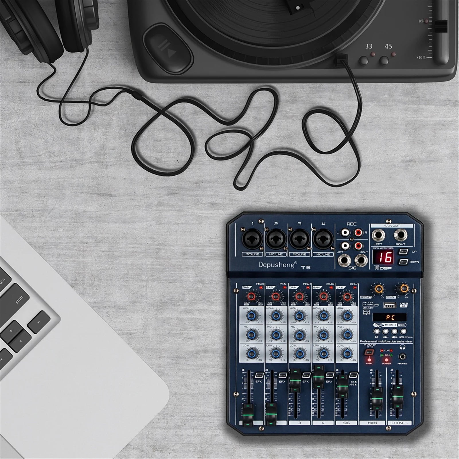 Sound Table T6 Au-dio Mixer 6-Channel Sound Card Processor 16DSP Sound Controller Interface for PC Recording Streaming