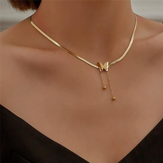 Butterfly Pendant Necklace Women's Gold-Plated Handmade Delicate Butterfly Necklace with Initial Pendant