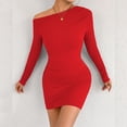 thumbnail image 4 of JIAYUE Women's Dress Mini Off Shoulder Slant Neck Long Sleeve Bodycon With Ruffle Casual Party Wear Stylish Female Dresses, 4 of 7