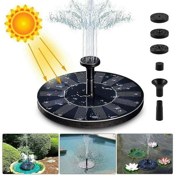 Bomba de fuente solar, bomba de agua solar de 1,4 W, 150 L/h (máximo 70 cm) + 4 boquillas, mini bomba solar para fuentes decorativas de estanques de jardín (sin batería ni electricidad)
