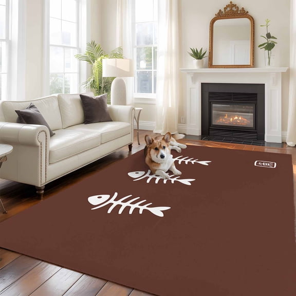 6'x9' Area Rugs, Japanese Fish Indoor Outdoor Area Rug for Living Room Bedroom, Abstract Cartoon Brown Washable Bathroom Rugs Kitchen Floor Carpet Mats Home Decor Aesthetic
