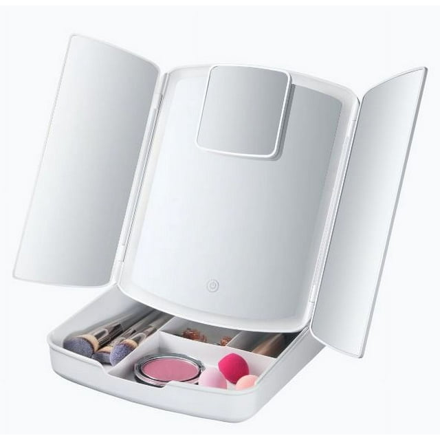 My Foldaway Light-Up Mirror with 5X Magnification & USB Rechargeable LED Lights, Touch Control, Portable Design