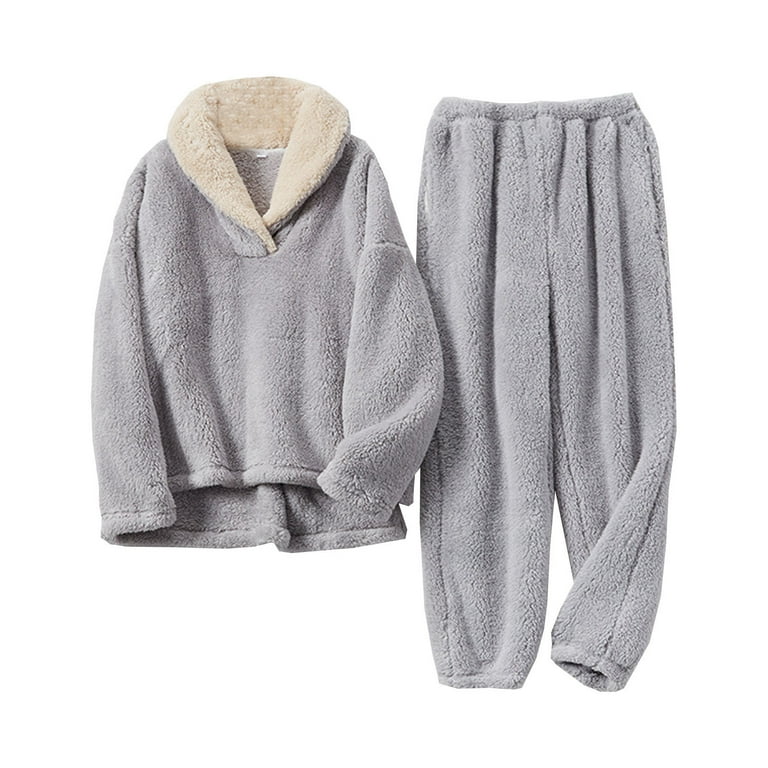 Mrat Pajama Sets Short Sleeve Sleepwear Two Piece Ladies Coral Fleece Pajamas Flannel Pajamas Pajamas Set Thickening Home Service Home Clothes Short