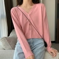 thumbnail image 5 of Women Solid Color Long Sleeve V Neck Cardigan Sweater Buttons Short Knitwear, 5 of 7