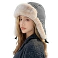 thumbnail image 3 of Women's Winter Trapper Hat with Ear Flaps, Faux Fur Lined Adjustable Chin Strap Hat, Warm Windproof Cold Weather Hat for Skiing, Snowboarding, Hiking and Outdoor Activities, 3 of 5