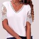thumbnail image 3 of Blusa de Manga corta para mujer Cuello en V lindo encaje color puro M, 3 of 5