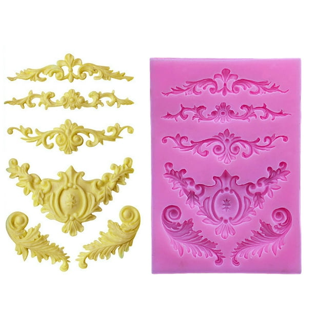 Molde de silicona con desplazamiento barroco de flores esculpidas en 3D, molde para Fondant, herramienta de decoración de pasteles y magdalenas