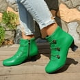 thumbnail image 2 of Rokment Women's Retro Dress Combat Boots with Side Zipper Christmas Dancing Party Vintage Leather Round Toe Mid Heel Dressy Ankle Booties Green Size 9, 2 of 8