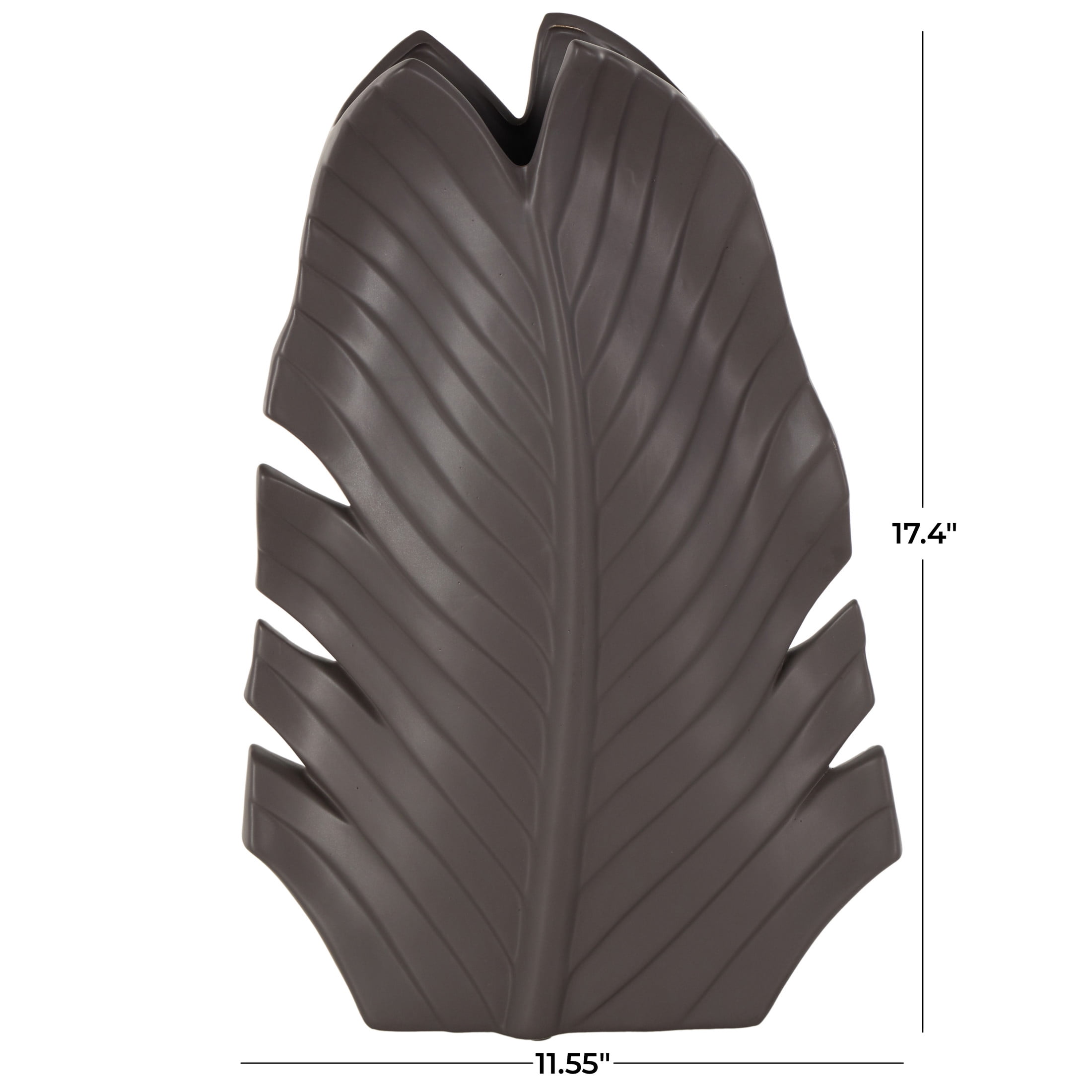 DecMode 17" Palm Tree Curved Leaf Black Ceramic Vase