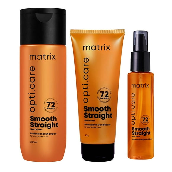 Matrix Opti.Care Professional Shampoo + Conditioner + Serum Combo for Salon Smooth Straight Hair With Shea Butter | No Added Parabens (200 ml + 98 g + 100 ml )