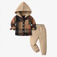 thumbnail image 3 of HCNTES Baby Boy Winter Clothes Toddler Boys Fall Winter Outfit Sets, 6M 12M 18M 24M 2T 3T 4T 5T 6T 7T 2-Pieces Plaid Hoodie Sweatshirt Top + Jogger Pants Outfit Set Fall Winter Set, 3 of 7