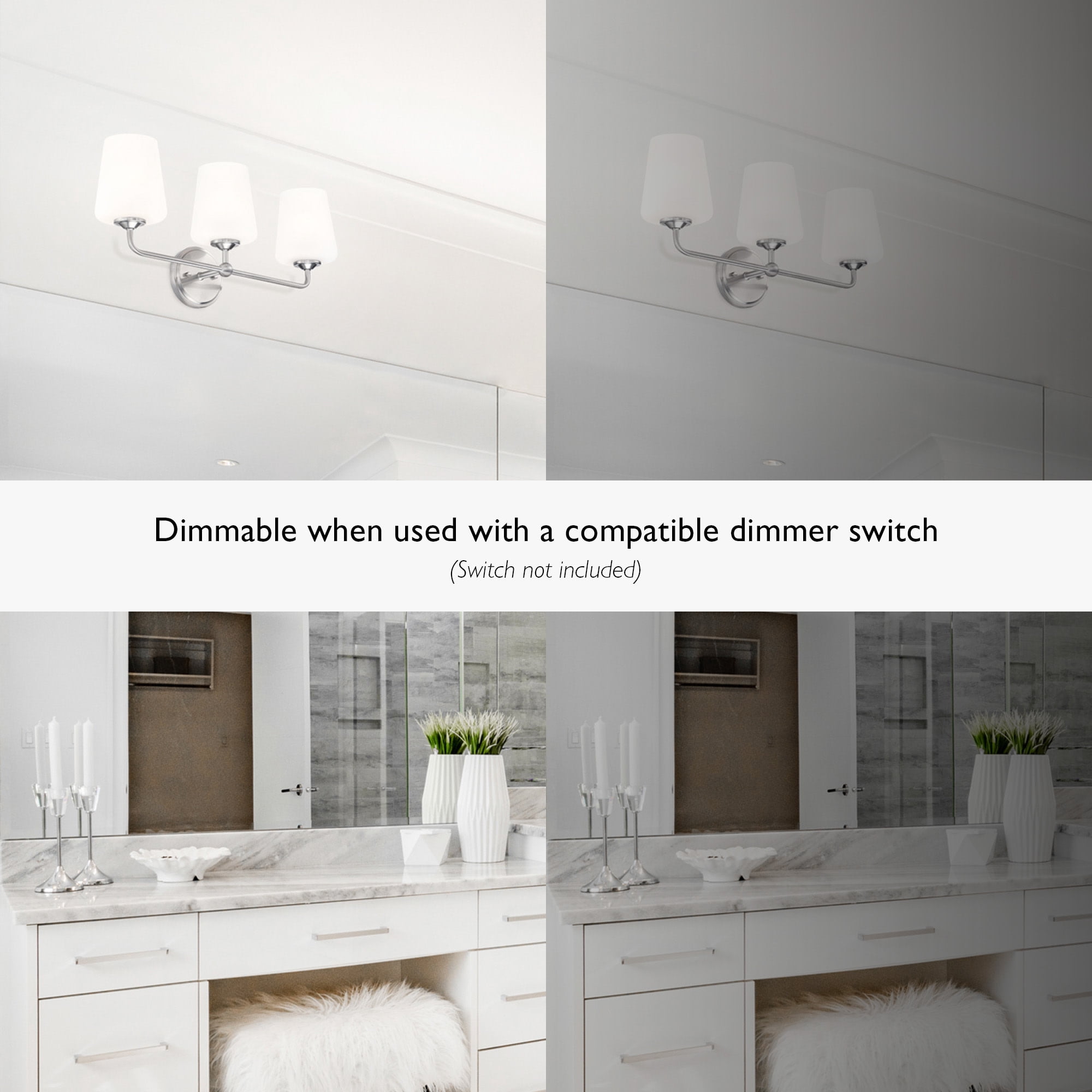 Sylva 3-Light Vanity Light, Frosted Glass Shades, Satin Nickel