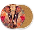 thumbnail image 2 of Coolnut Cute Elephant Coaster, Drinks Round Absorbent Stone Set with Ceramic Stone and Cork Base, Tabletop Protection Mats and Cups Place for 2PCS Home Decor, 2 of 6