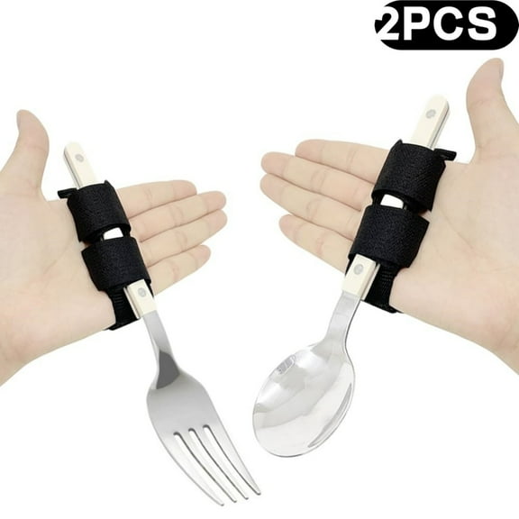 2Pcs Universal Cuff Adjustable Utensil Holder Strap, Useful Adaptive Utensils Aids for Parkinsons Patients and The Disabled with Weak Grip to Hold Cutlery, Pens(Not Included Utensil)